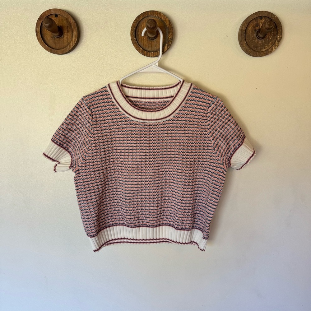 Knit mix Striped Knit cropped Short Sleeve sweater Top size XL